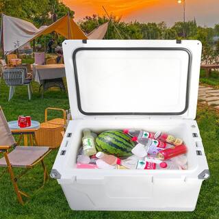 ITOPFOX Heavy-Duty Wheels 65 qt. White Chest Cooler with Bottle Opener for Beach Drink Camping Picnic Fishing Boat Barbecue H2SA22OT049