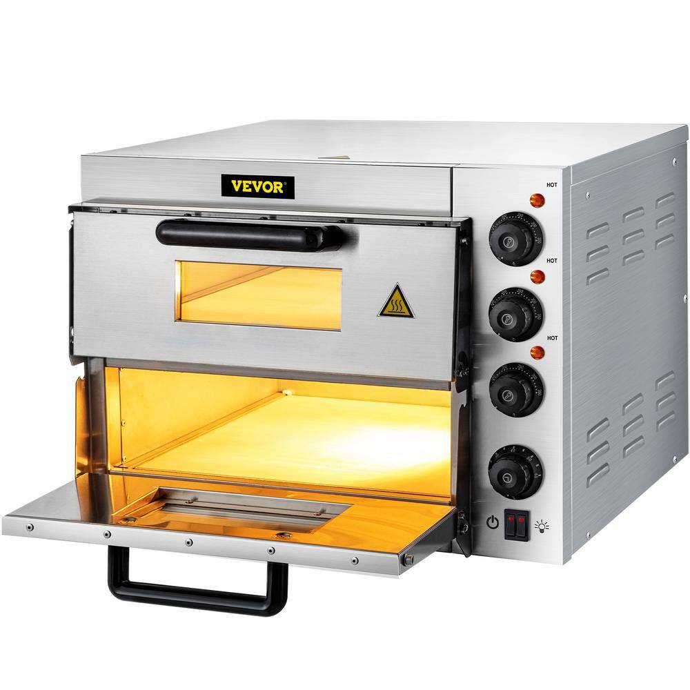 VEVOR Electric Pizza Oven 14 in. Double Deck Layer Stainless Steel Outdoor Pizza Oven 1950 Watt Countertop Pizza Maker Silver LXBSKX142110VHGGUV1