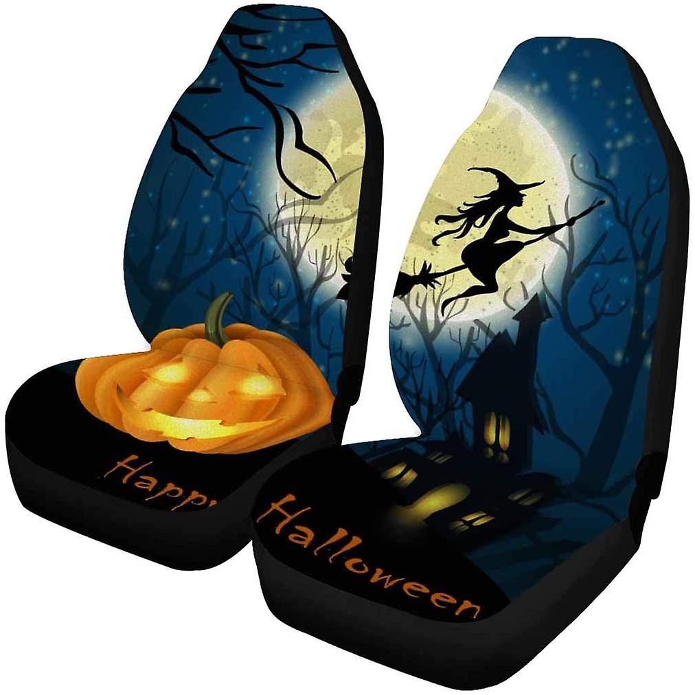 Set Of 2 Car Seat Covers Happy Halloween Witch， Pumkin Universal Auto Front Seats Protector Fits For Car，suv Sedan，truck