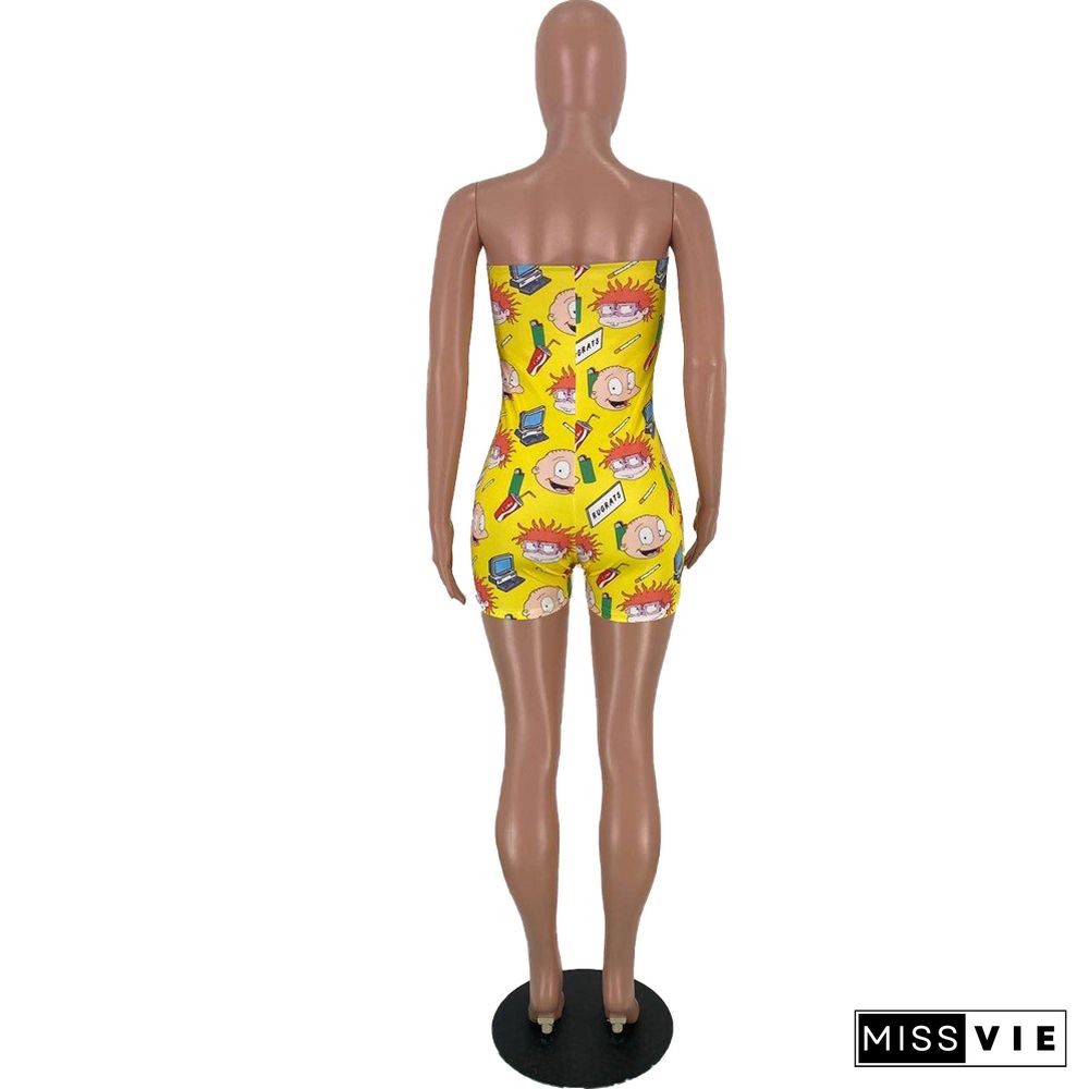 Fashion Cartoon Printed Wrapped Chest Rompers