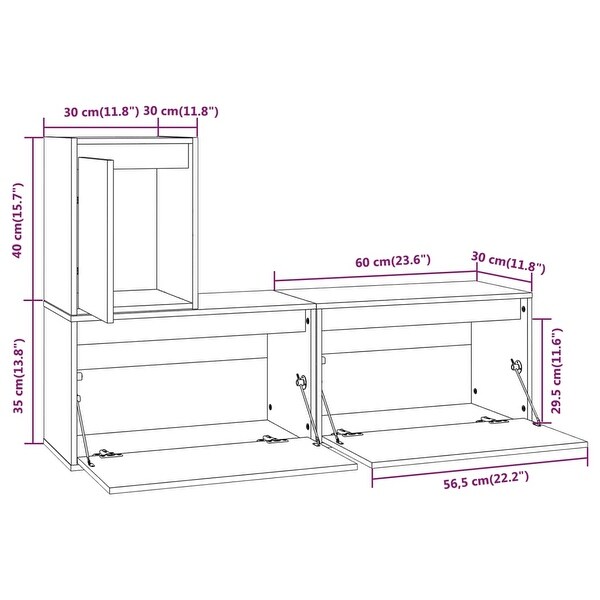 vidaXL TV Cabinets 3 pcs Black Solid Wood Pine - 23.6