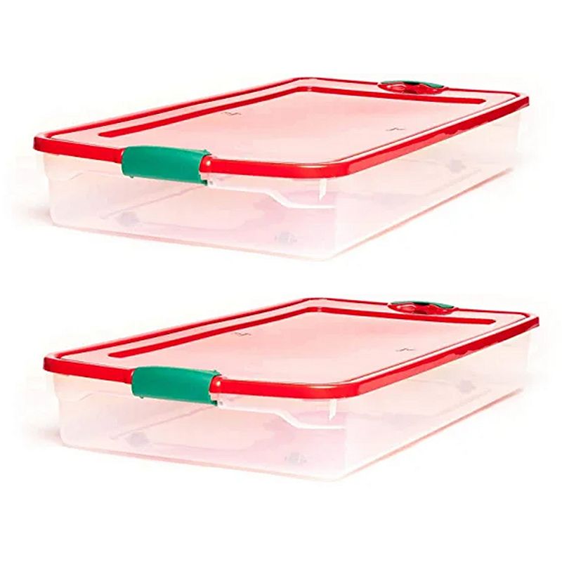 HOMZ 60 Quart Latching Holiday Underbed Storage Container Box， Clear (4 Pack)