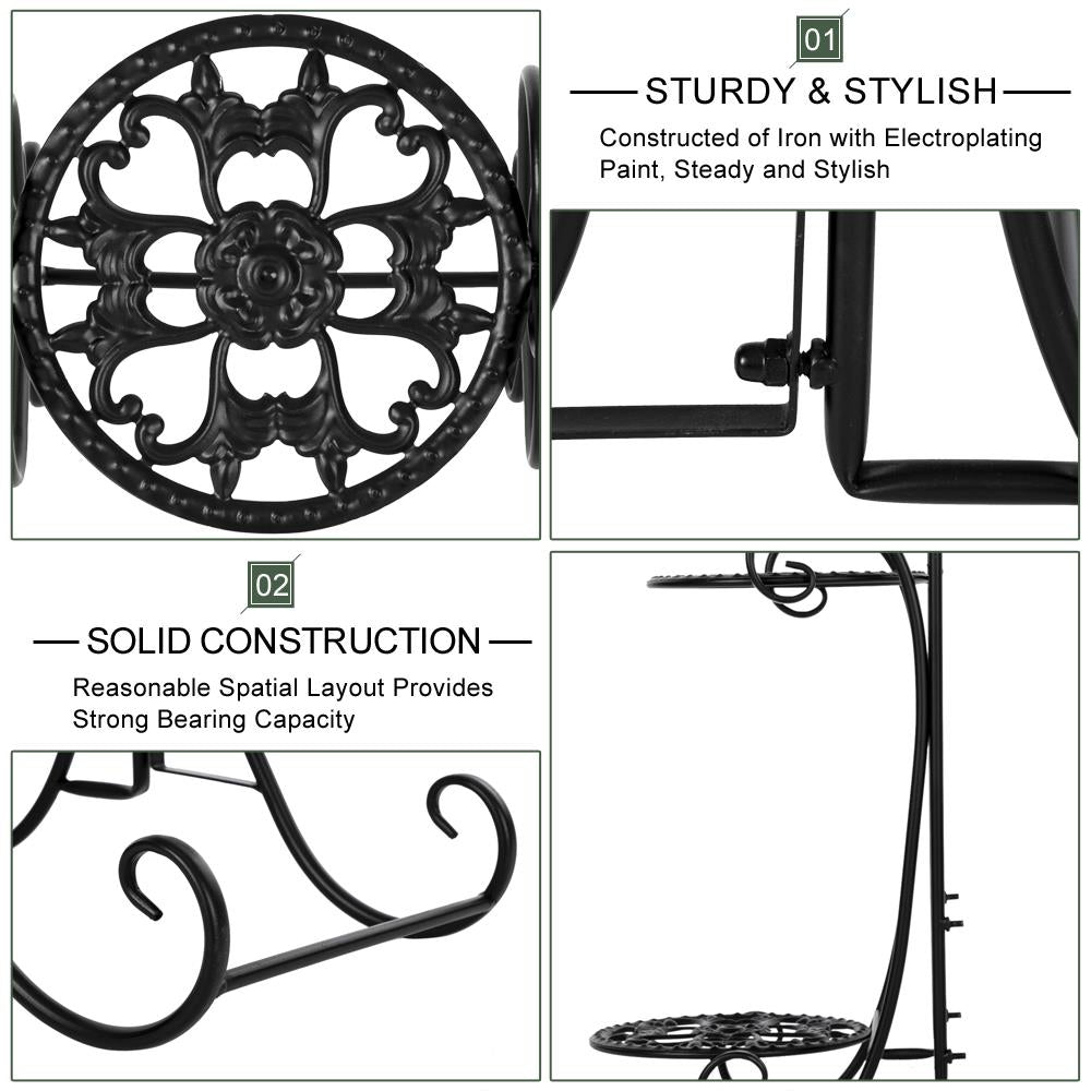 SalonMore 4-Tier Fleur-de-lis Pattern Round Panel Metal Flower Pot Rack Plant Display Stand Shelf Holder Decor