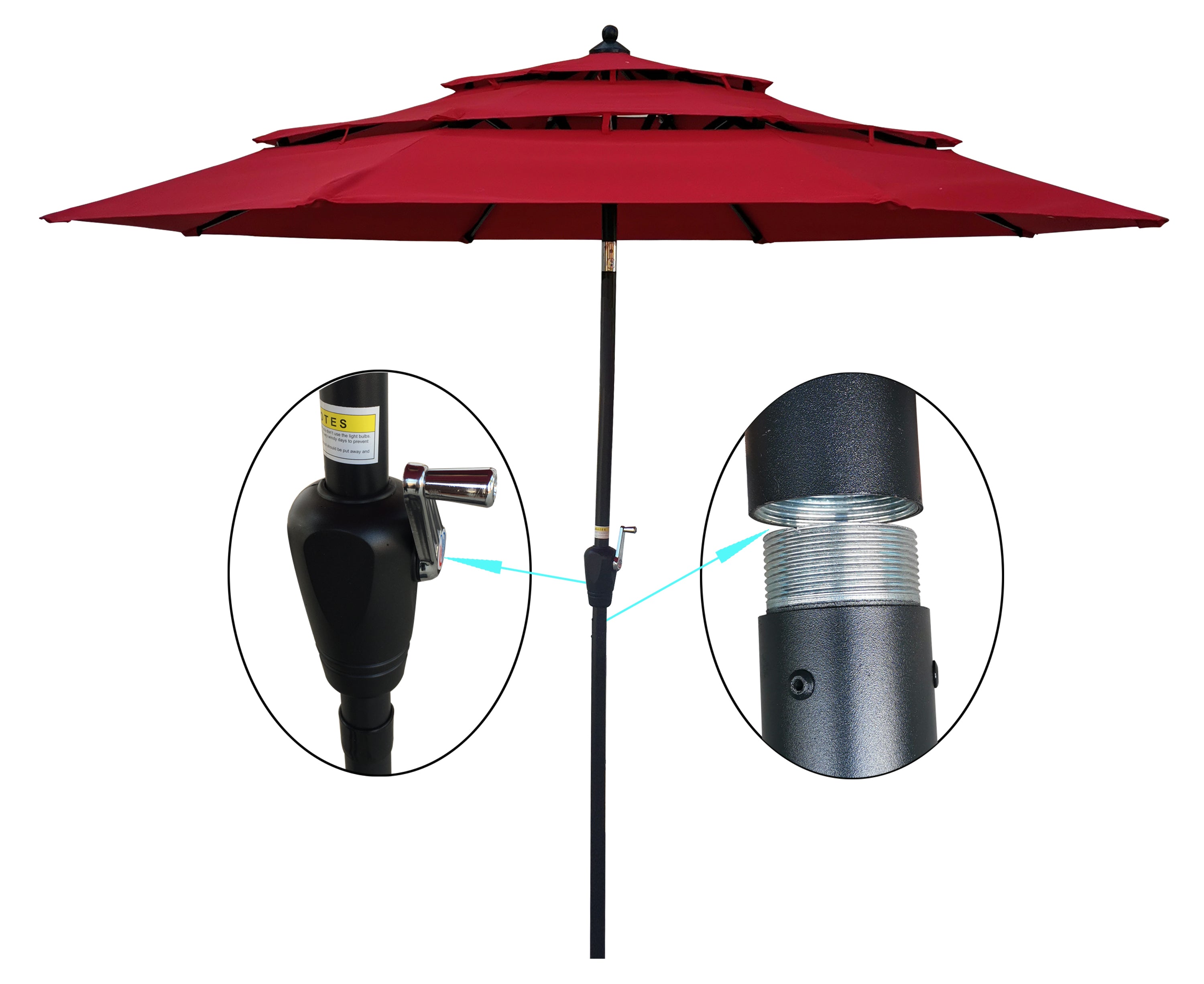 9' Market Crank Tilt Polyester Patio Umbrella, Outdoor Market Umbrella Aluminum Table Patio Umbrella with Tilt and Crank, Backyard Garden Parasol (Red)