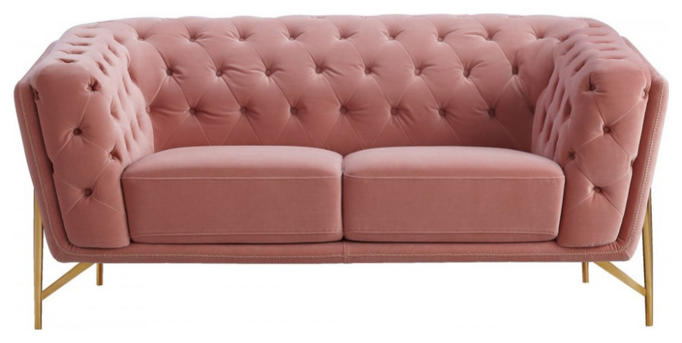 Rosabela  Modern Salmon Velvet Loveseat   Modern   Sofas   by Virgil Stanis Design  Houzz