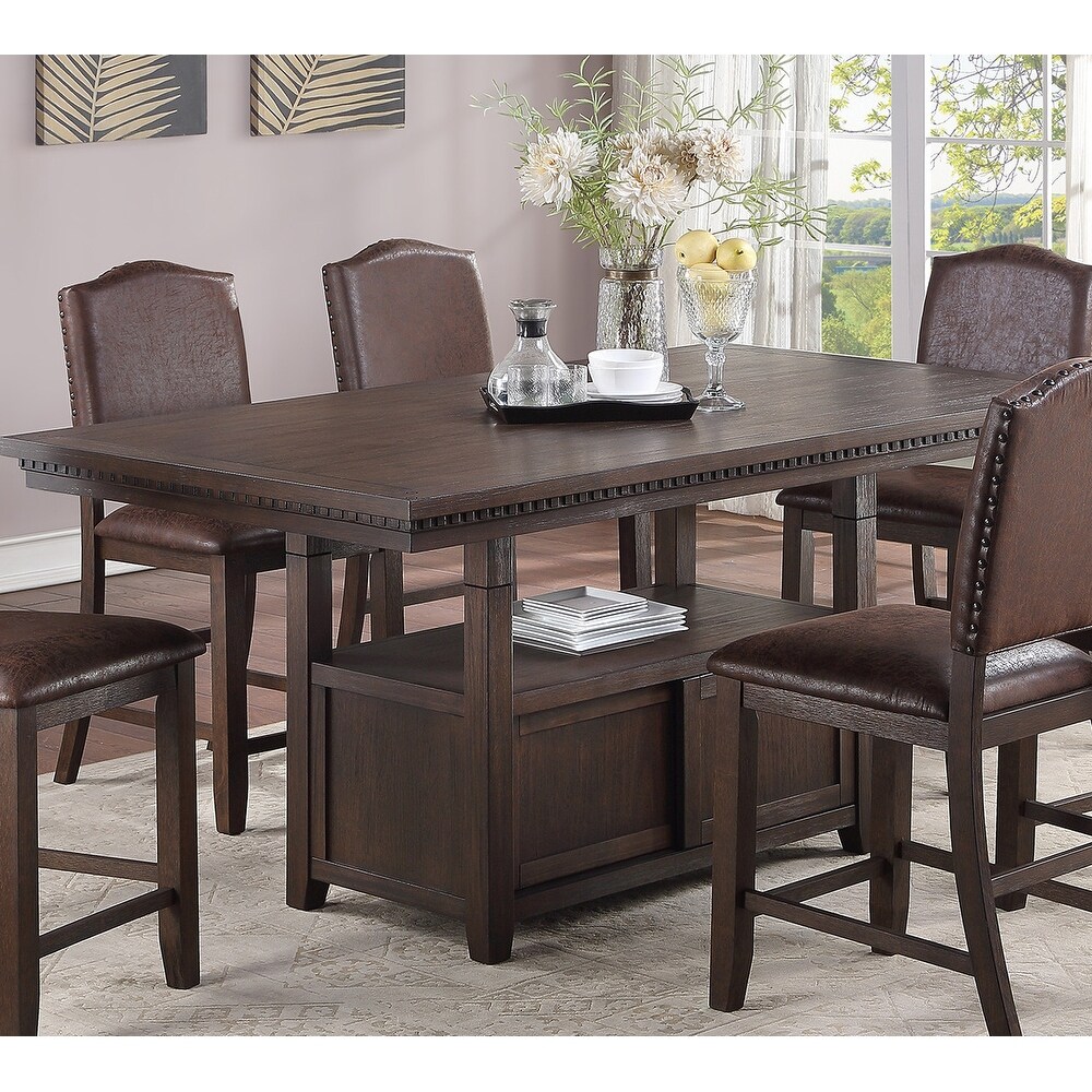 Pine Wood Dining Table with Storage in Brown