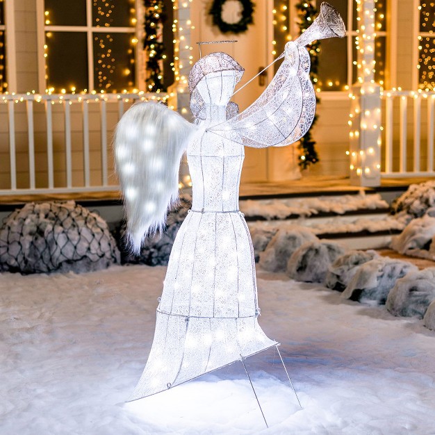 Joiedomi 5ft 3d Cotton Angel With Horn Yard Light Cool White Yard Light For Christmas Eve Night Decor Christmas Event Decoration