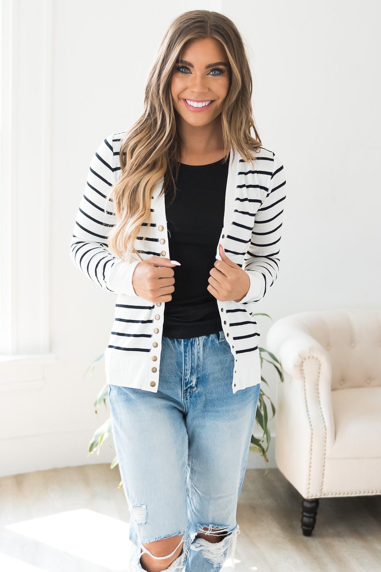 Striped Sweetheart Modest Cardigan