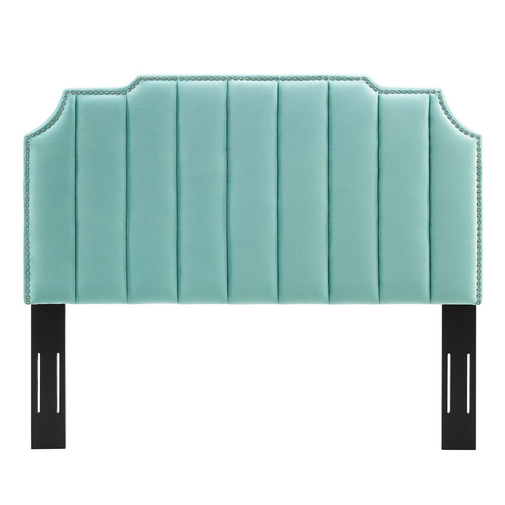 Littleton Channel Tufted Light Green Velvet Upholstered Twin Size Headboard with Nailhead Trim