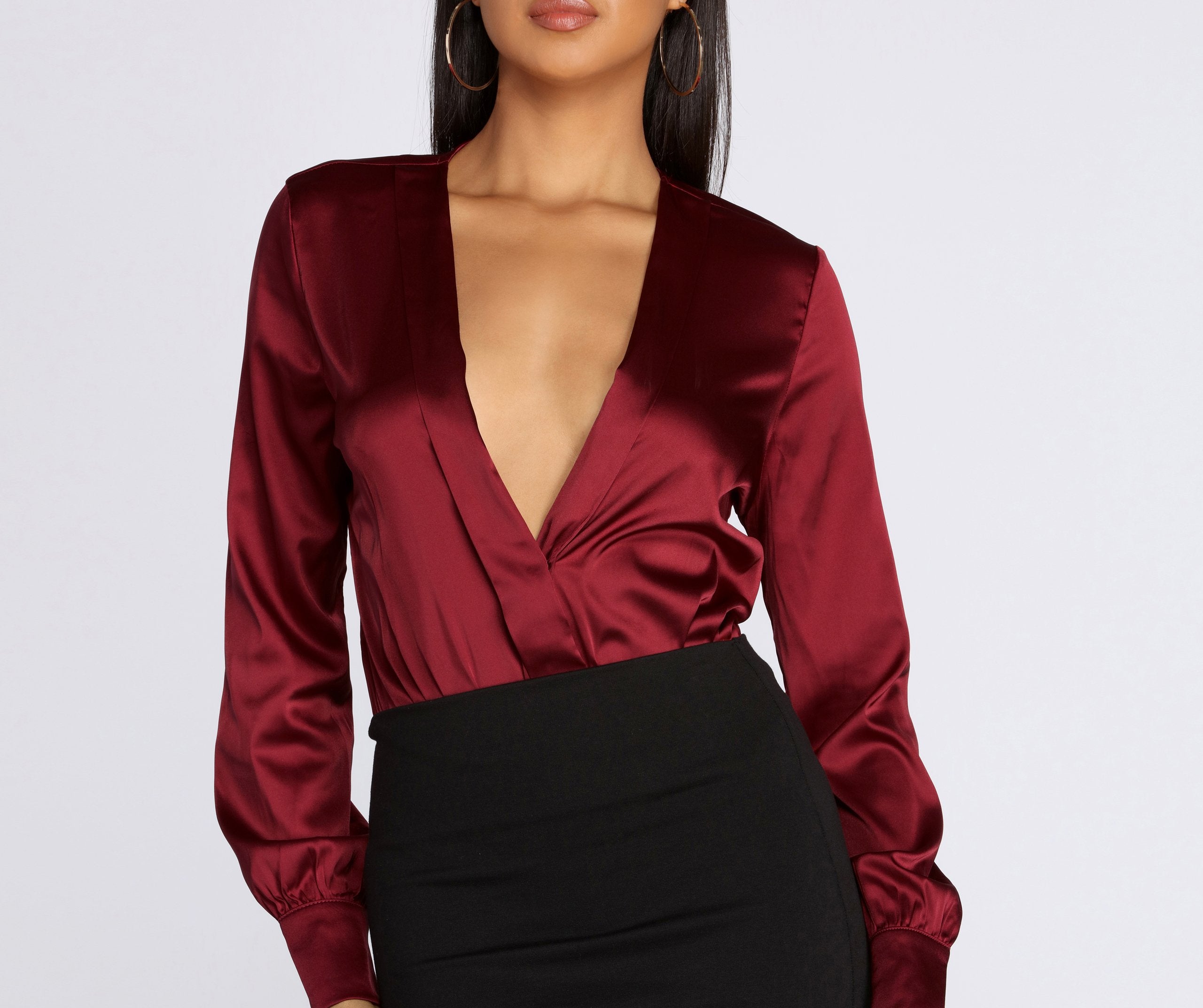 Satin Chic Wrap Front Bodysuit