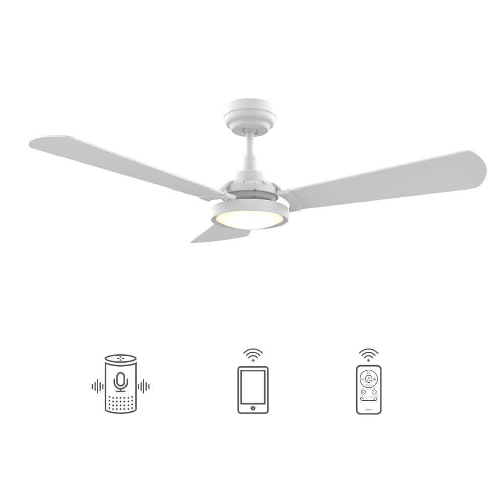 CARRO Veter 52 in Dimmable LED IndoorOutdoor White Smart Ceiling Fan Light and Remote Works with AlexaGoogle HomeSiri