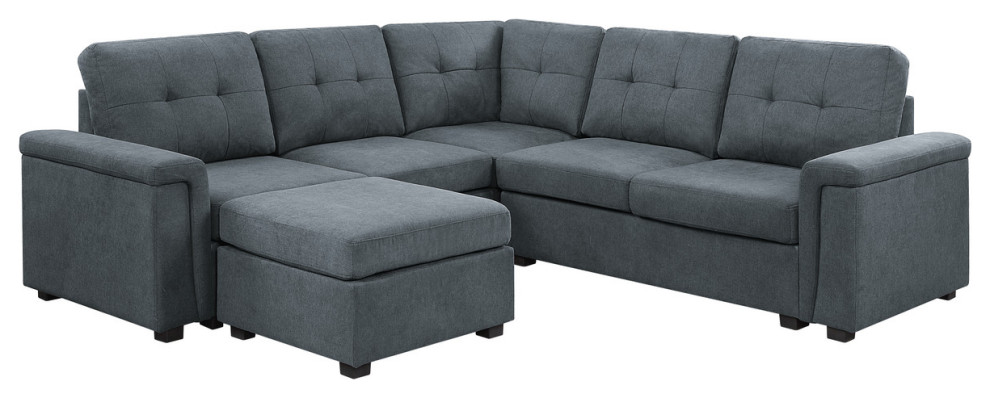 Isla Gray Woven Fabric 6 Seater Sectional Sofa With Ottoman   Transitional   Sectional Sofas   by Lilola Home  Houzz