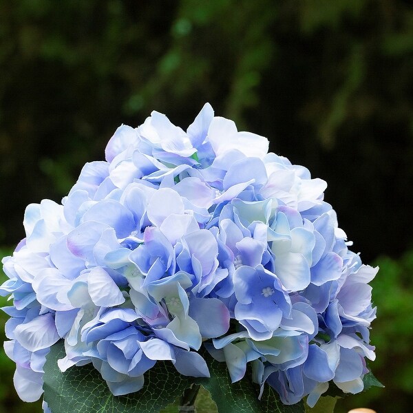 Hydrangea Artificial Flowers in Round Glass Vase with Faux Water，Silk Flower Arrangements in Vase for Home Decor，Wedding Table