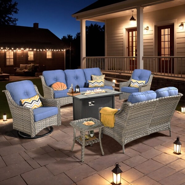 XIZZI Outdoor Rattan Wicker Patio Furniture Conversation Set with Fire Pit Table