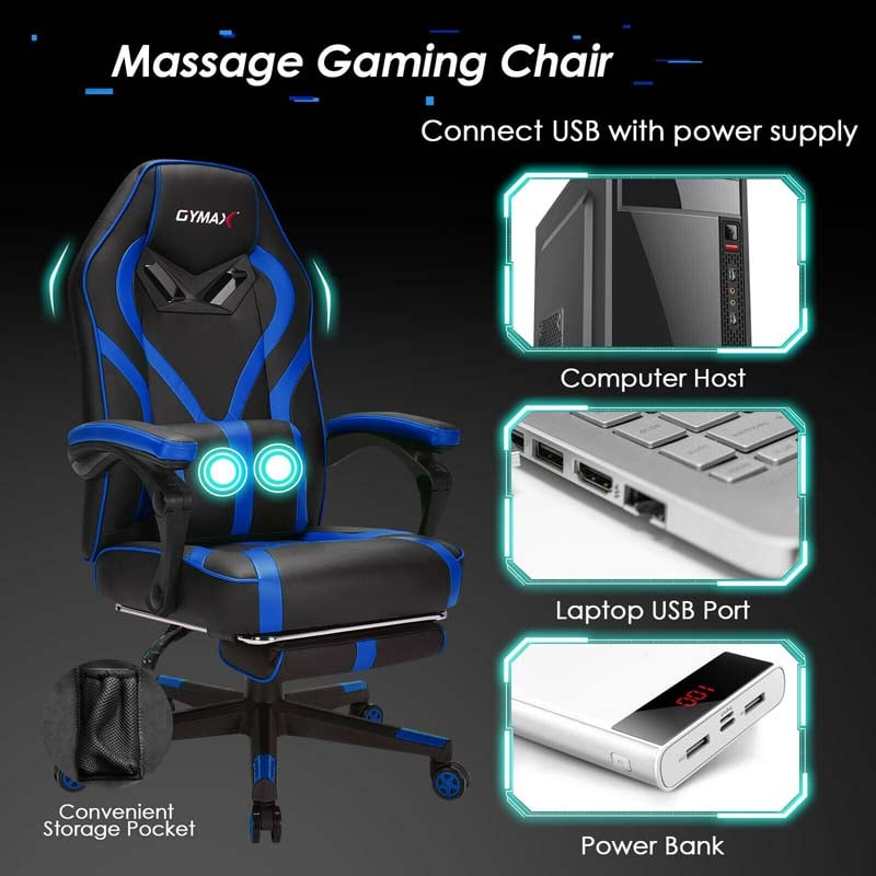 Massage Gaming Chair, Swivel Office Recliner, Adjustable Racing Computer Chair with Lumbar Support, Headrest & Retractable Footrest