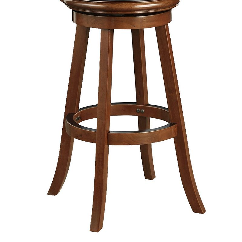 Pio 34 Inch Extra Tall Swivel Bar Stool， Wood， Faux Leather， Cherry Brown