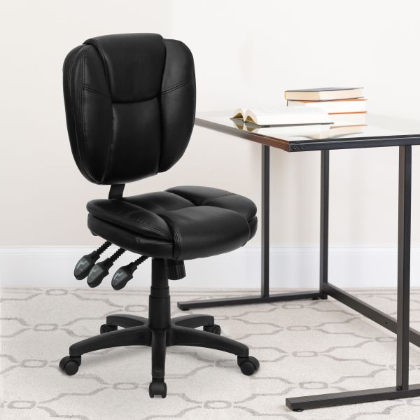 Flash Furniture Mid-Back Leather Multi-Functional Ergonomic Task Chair