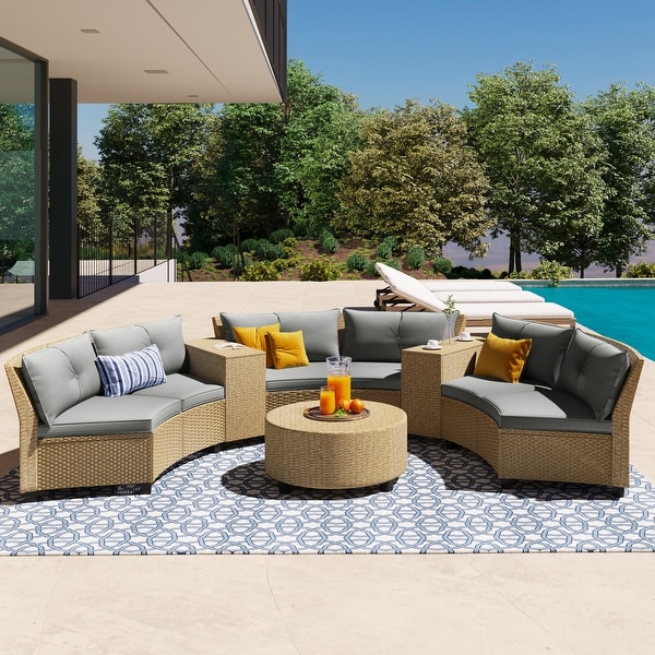 6Piece Rattan Patio Conversation Set with Cushions and Coffee Table