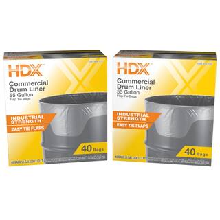 HDX 55 Gallon Clear Heavy-Duty Flap Tie Drum Liner Trash Bags (80-Count) HD55WC040C-2PK