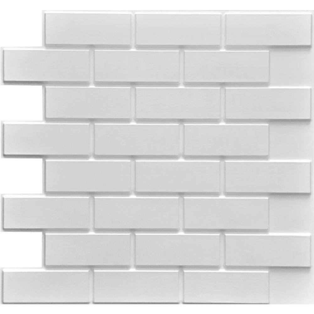 Dundee Deco 3D Falkirk Retro IV 23 in. x 23 in. Pearl White Faux Brick PVC Decorative Wall Paneling GRHDTP10025500