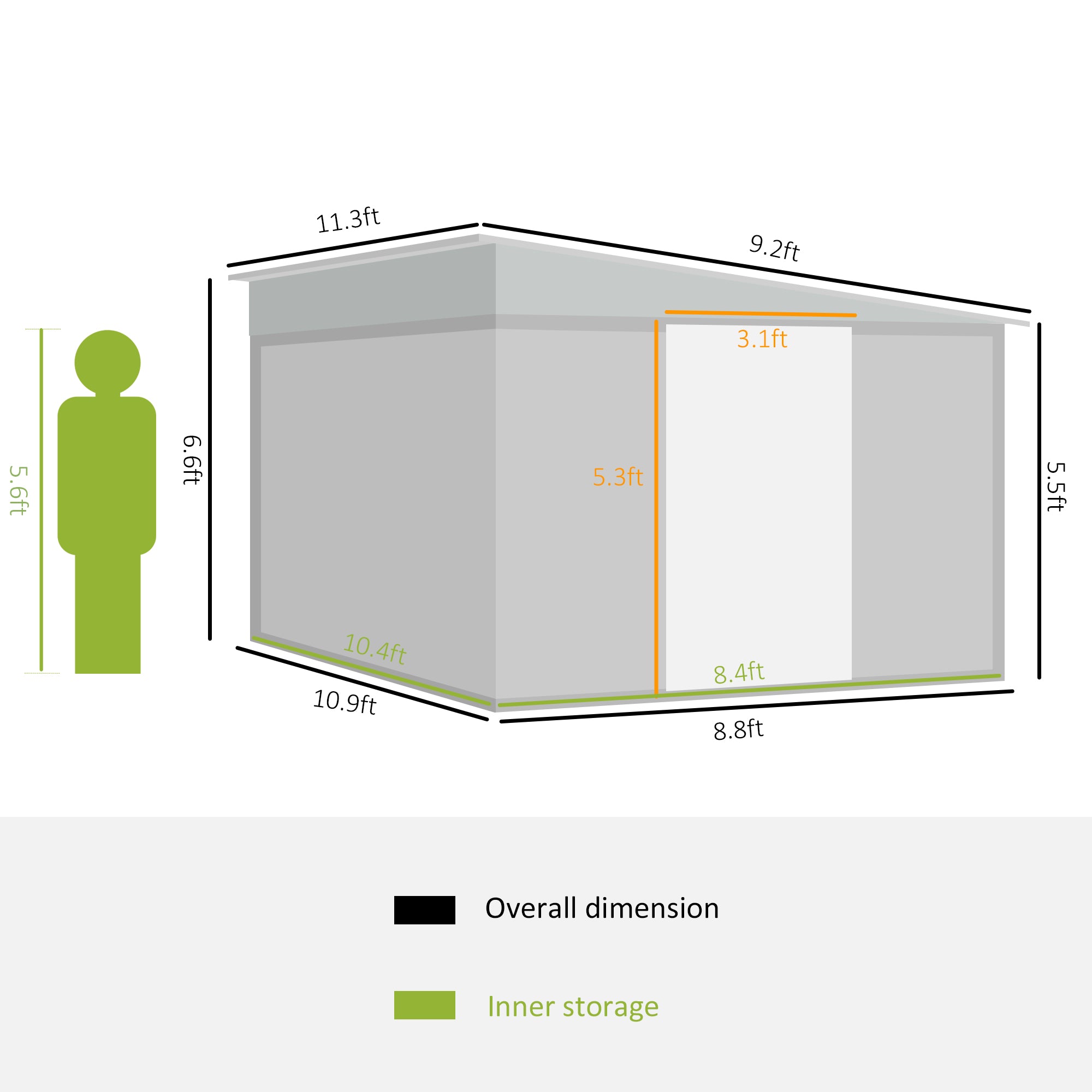 Outsunny 11' x 9' Steel Garden Storage Shed Outdoor Metal Lean to Tool House with Double Sliding Lockable Doors & 2 Air Vents, Blue