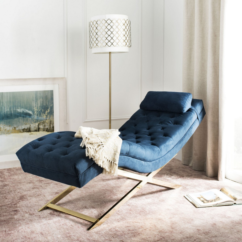 Boyd Chaise With Headrest Pillow Navy/Gold   Contemporary   Indoor Chaise Lounge Chairs   by V.S.D Furniture  Houzz