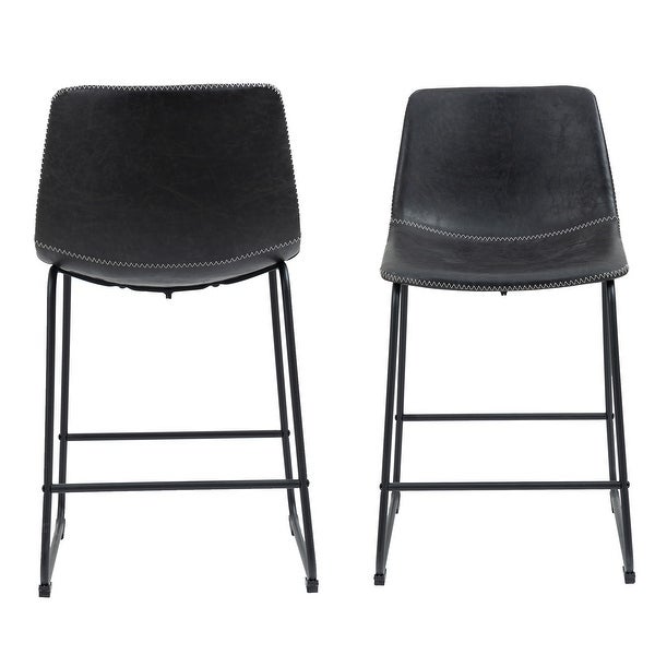 Set of 2 Counter Height Faux Leather Stools