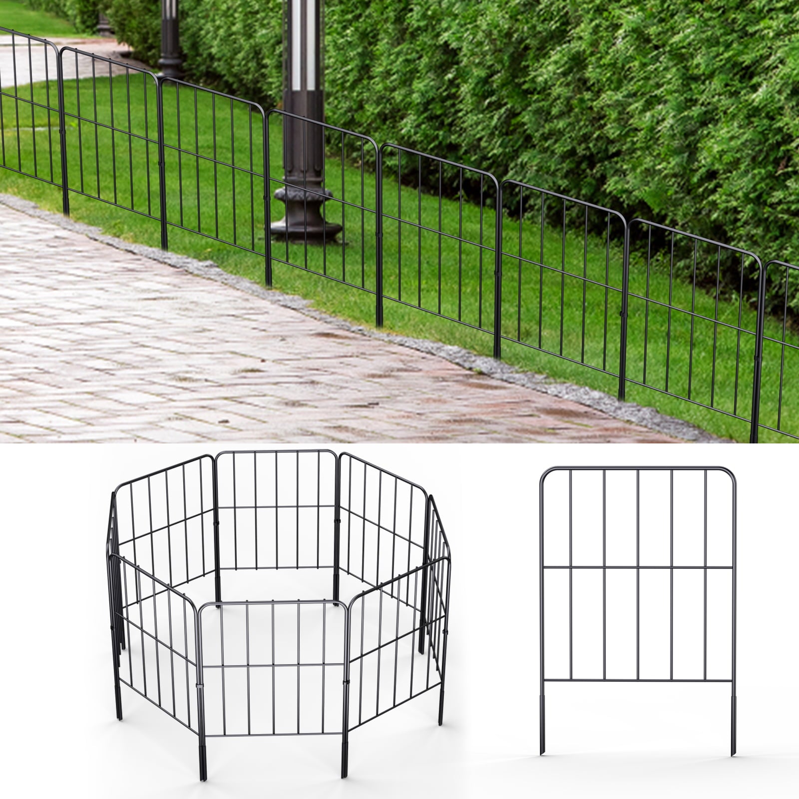 Black Garden Border Folding Fence Lawn Fence 23.6*13 Feet,Square Fence x 10,Landscape Panel,Folding Patio Fence,Flower Bed,Pet Fence Decorative Fence