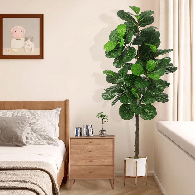 5ft Artificial Fiddle Leaf Fig Tree， Set Of 2 Faux Fig Silk Trees In Pot， Decorative Indoor Plants For Home， Office， Living Room， Entryway