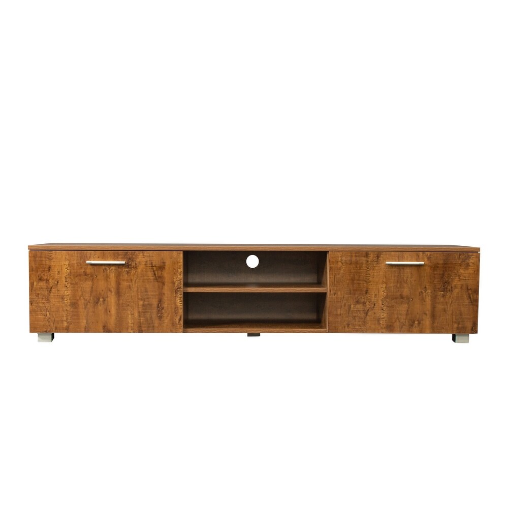 Wood Storage TV Stand  2 Storage Cabinet and Open Shelves  Entertainment Center for Up to 70\