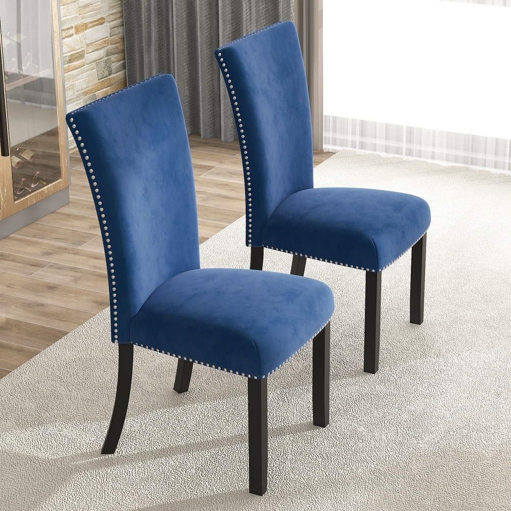 Velvet upholstered Chairs with Nailhead trimmed  Rubber Wood Legs