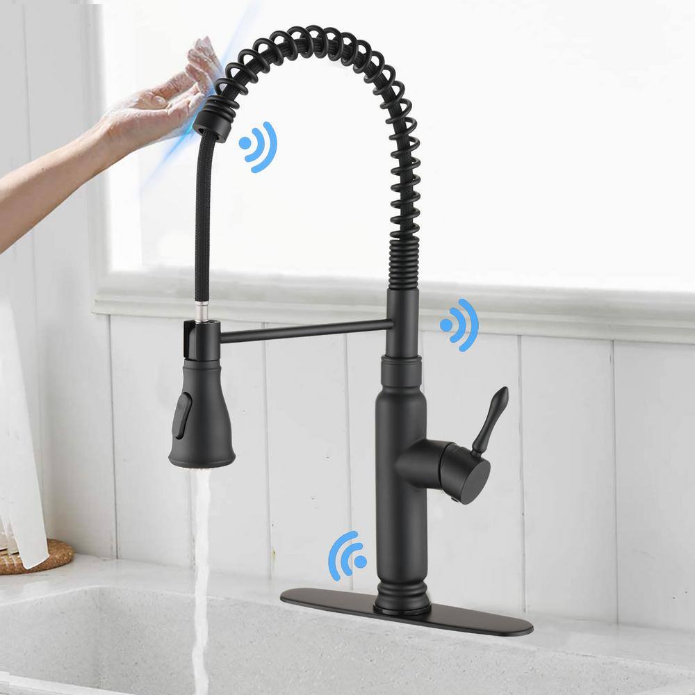 Hlihome Single Handle Single Hole Touch-Sensitive with Pull Down Sprayer Kitchen Faucet in Matte Black DKTH02MB2