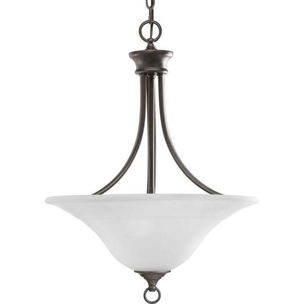 Progress Lighting Trinity Collection 3 light Hall Foyer Fixture Steel Antique Bronze Etched Glass Shade