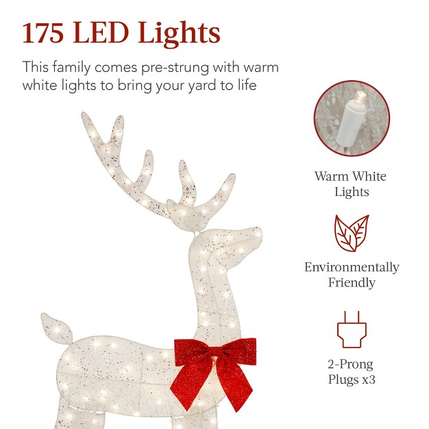 Best Choice Products 4ft 3 piece Lighted 2d Christmas Deer Set Outdoor Yard Decoration W 175 Led Lights Stakes