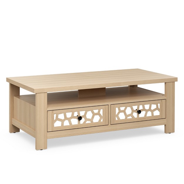 Costway Coffee Table With2 Drawers amp Open Shelf Modern Rectangular Wood Living Room Table