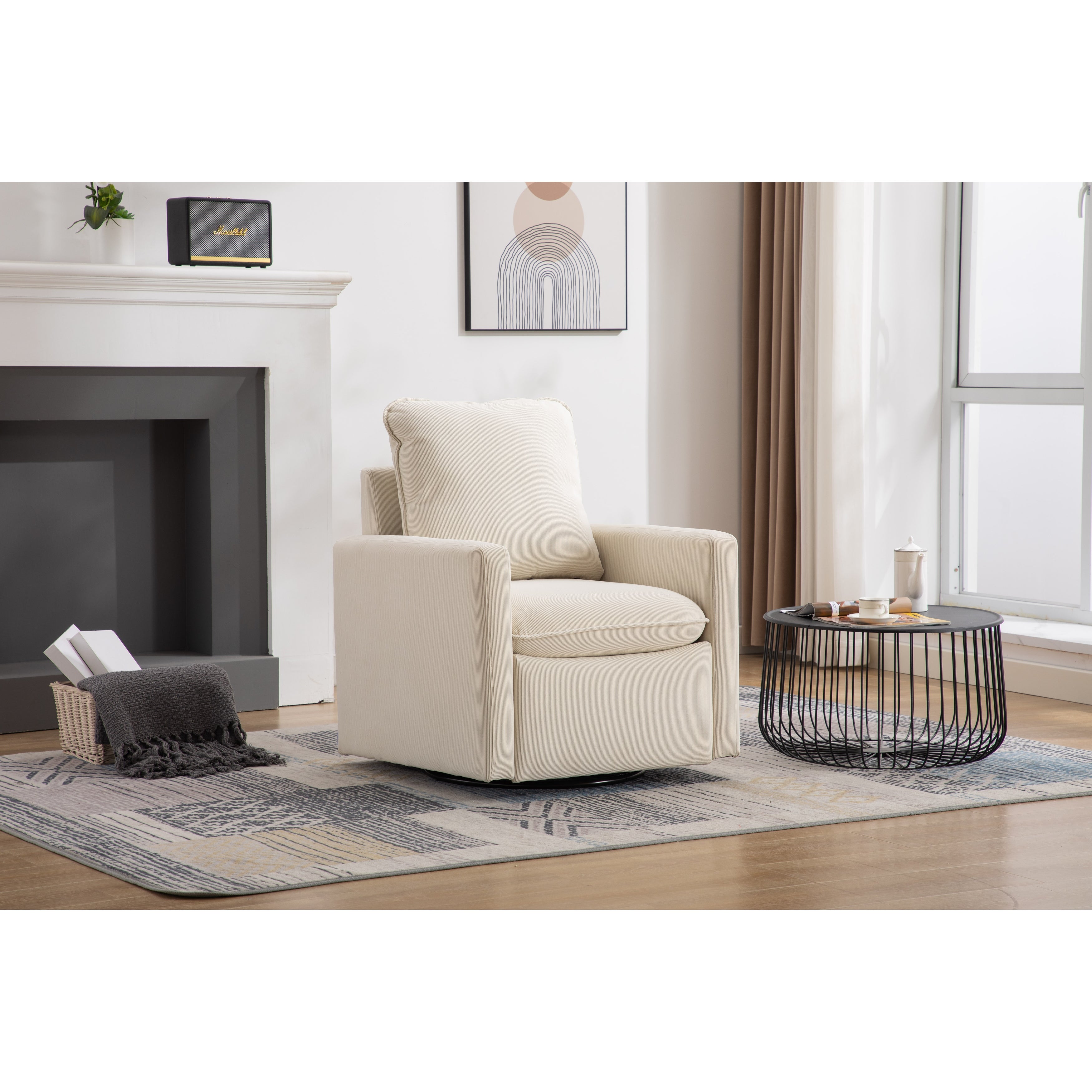 Swivel Round Accent Chair Sofa 360 Degree Swivel Barrel Club Chair and Living Room Soft Lamb Wool Arm Chairs， Beige