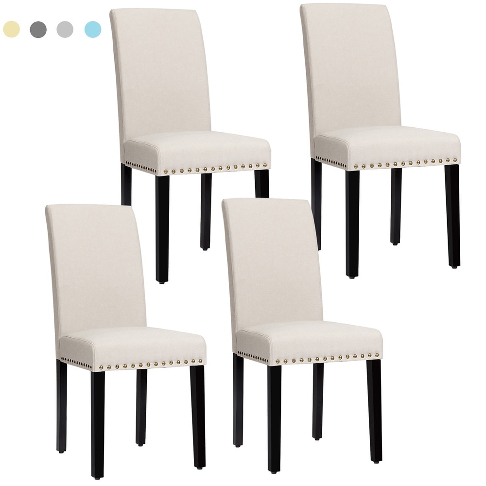 Costway Set of 4 Fabric Dining Chairs w/Nailhead Trim   See Description