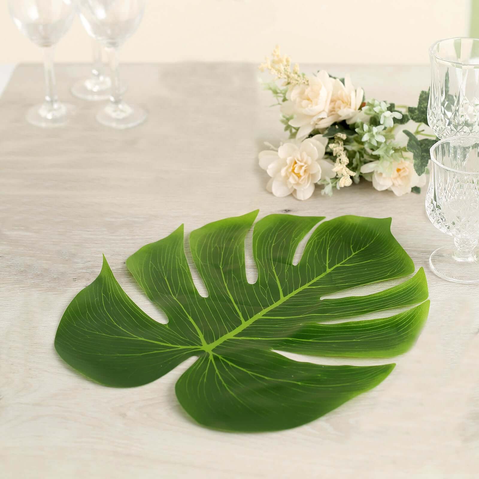 12 Leaves Green Artificial Decorative Tropical Monstera Palm Leaves