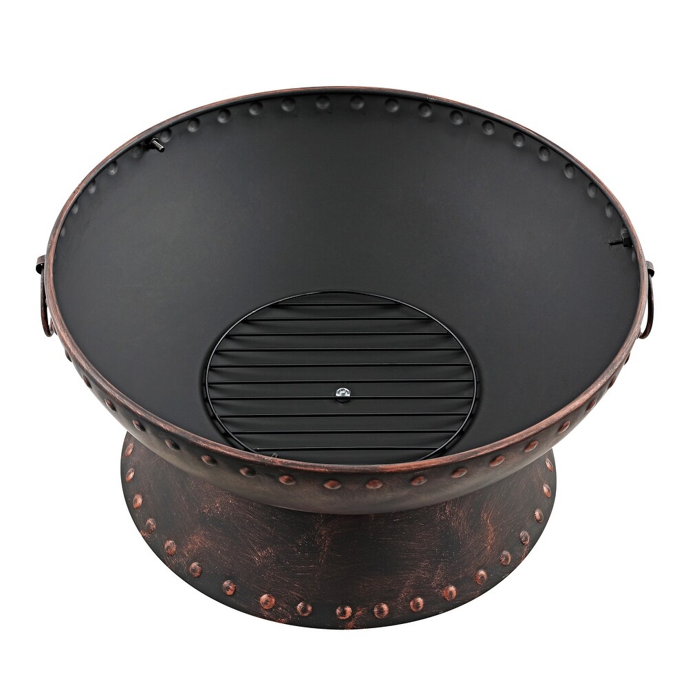 Ledel Outdoor Wood Burning Fire Pit with Spark Screen Grill and Poker   27\