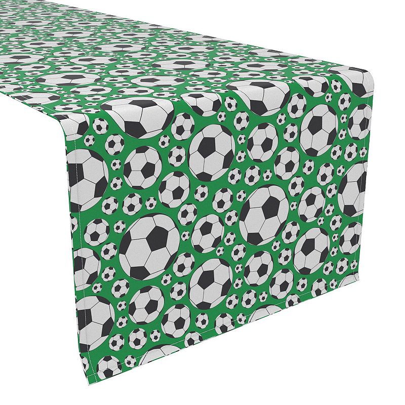 Table Runner， 100% Polyester， 14x108， Soccer Balls Green