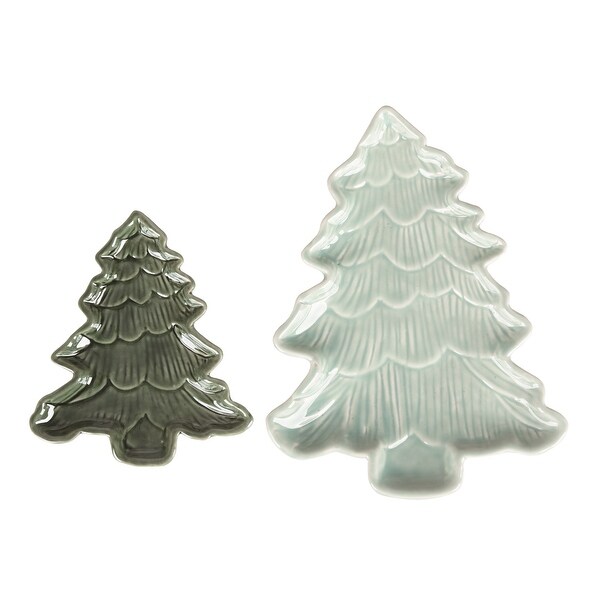 Transpac Ceramic 9.53 in. Multicolor Christmas Iridescent Tree Plates Set of 2