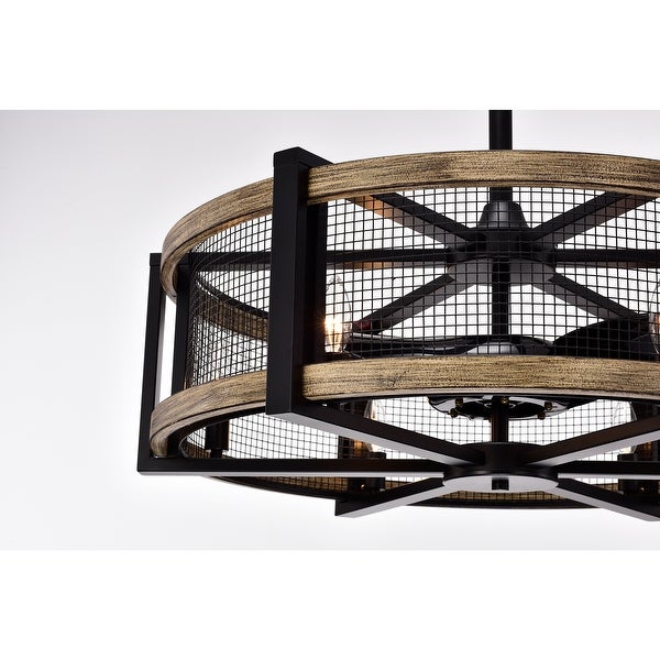 Samual Wood Grain Ceiling Fan 31-Inch 6-Light Geometric Metal Drum Shade (Includes Remote) Shopping - The Best Deals on Ceiling Fans | 37396872