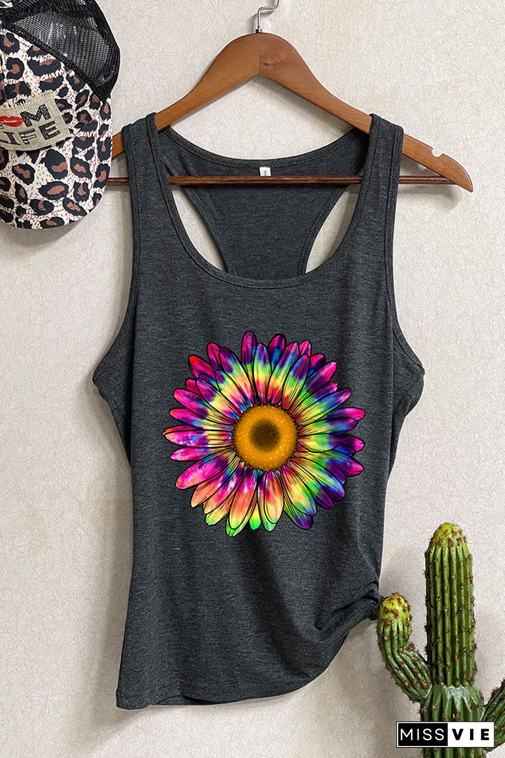 Tie Dye Sunflower Sleeveless Tank Top Wholesale