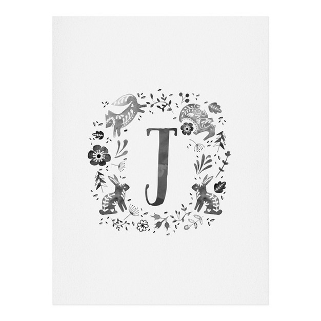 Wonder Forest Folky Forest Monogram Letter Art Print Unframed Wall Poster Gray Deny Designs