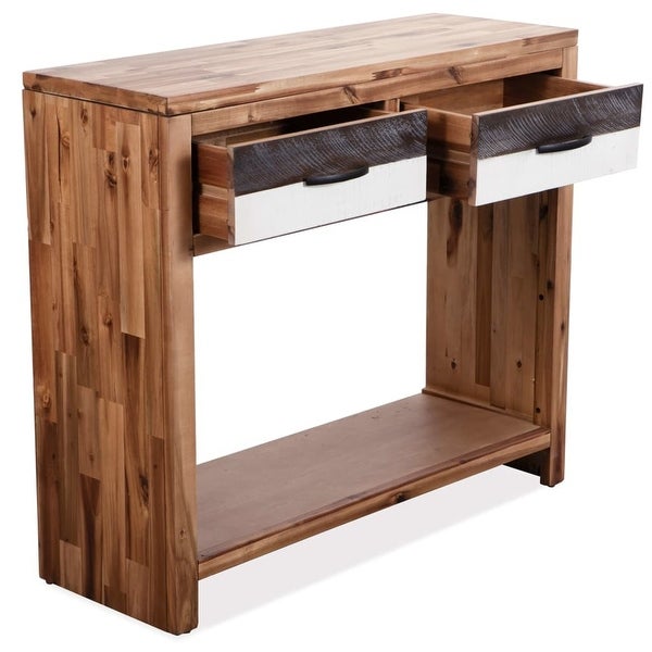 Console Table with Storage Drawer， Solid Acacia Wood Table for Hallway