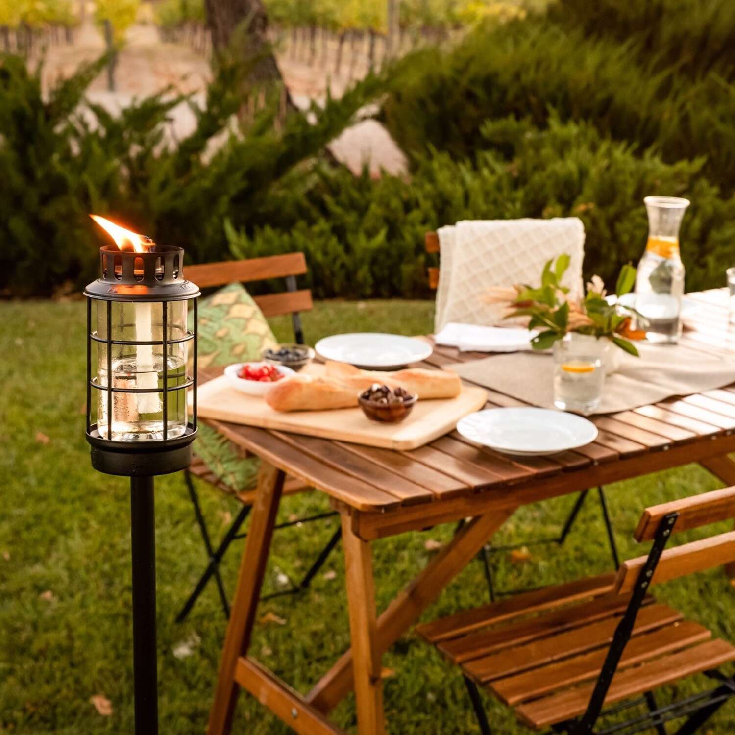 TIKI Convertible Black Metal 65 in. Lantern Outdoor Torch 1 pk