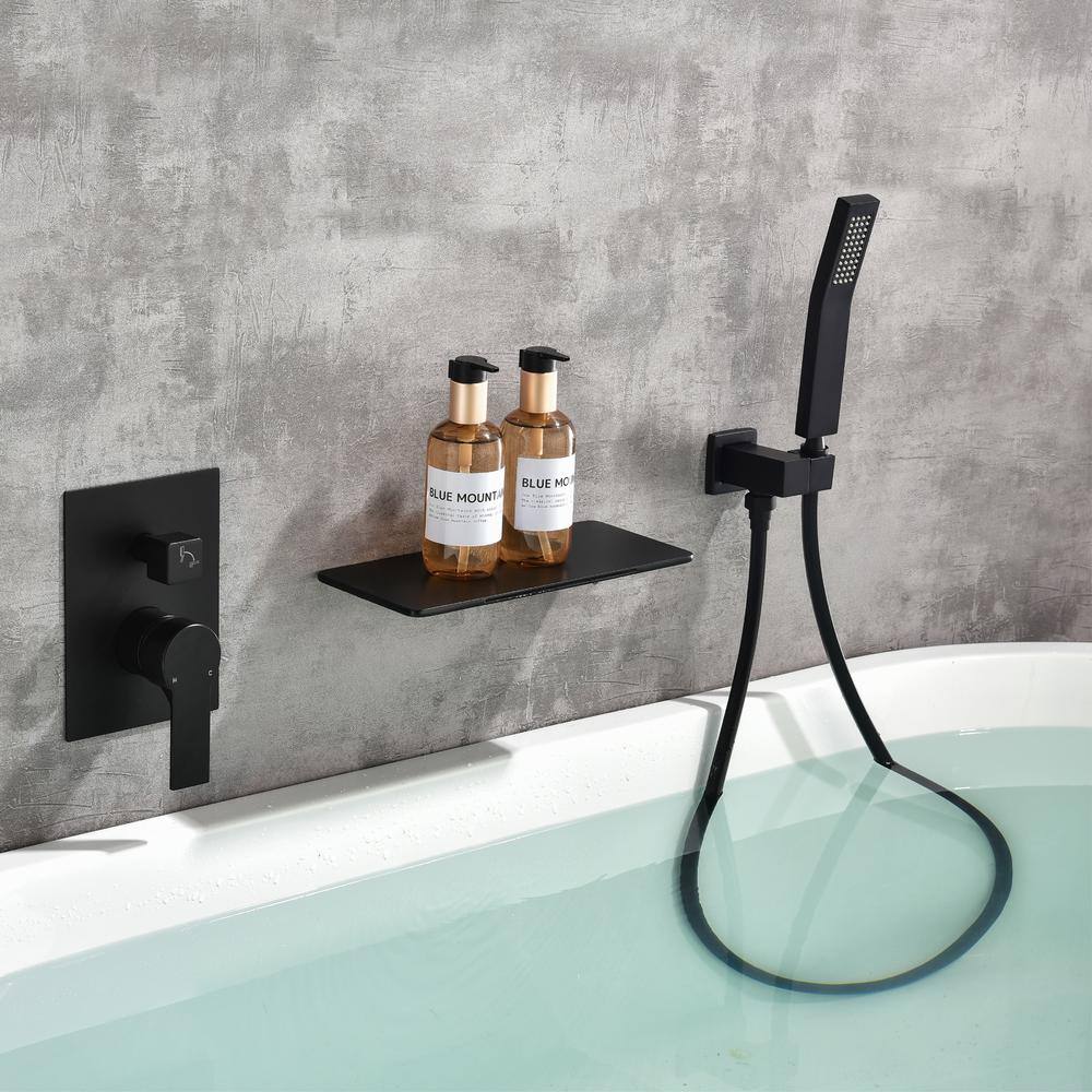 Aurora Decor Pomelo Single-Handle Wall Mount Roman Tub Faucet with Hand Shower in Matte Black (Valve Included) AD-88022B