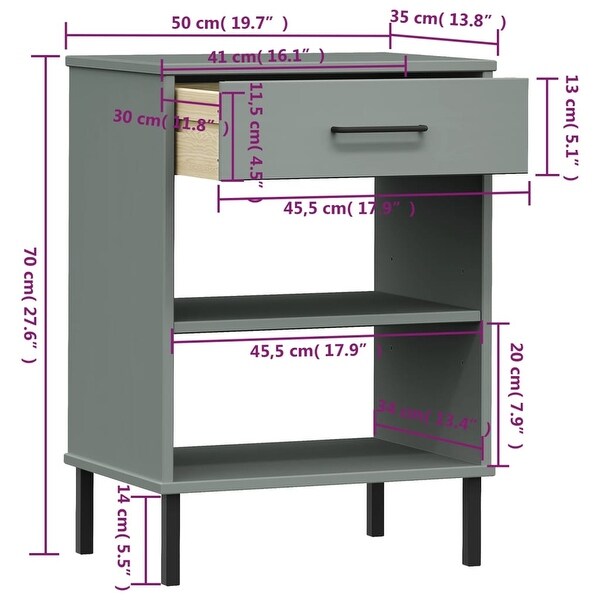 vidaXL Solid Wood Pine Console Cabinet with Metal Legs OSLO Table Multi Colors - 19.7