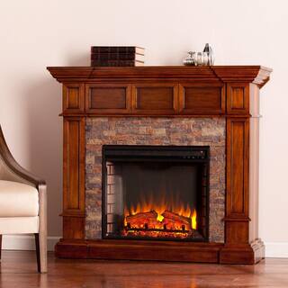 Southern Enterprises Amesbury 45.75 in. W Faux Stone Corner Electric Fireplace in Buckeye Oak HD90565