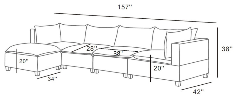 Madison Fabric Down Feather 5 Piece Modular Sectional Sofa Chaise   Transitional   Sectional Sofas   by Lilola Home  Houzz